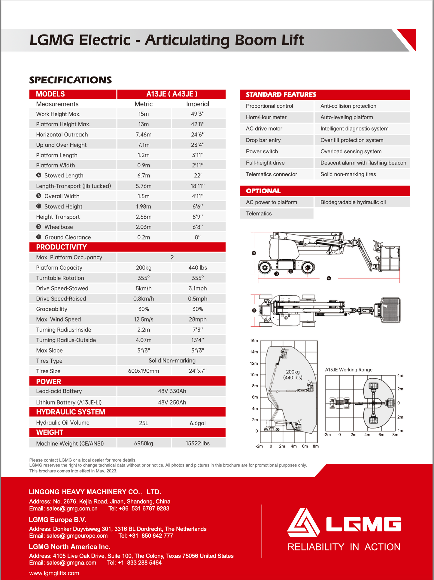 Knuckle Boom - 13m/43FT - Electric