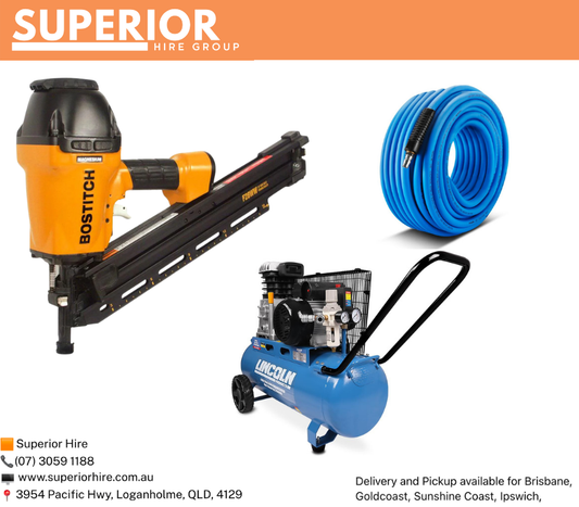 Framer Nail Gun w/30m Hose & Air Compressor