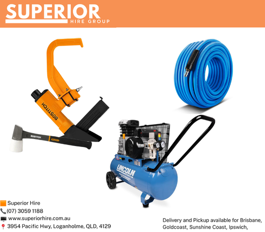 Secret Flooring Stapler w/30m Hose + Air Compressor Package